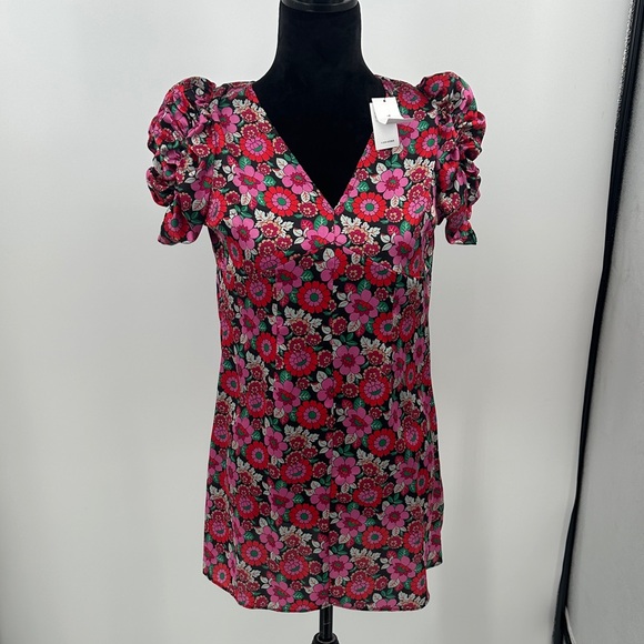 TOPSHOP Dress Floral Puff Sleeve size 4 - Picture 3 of 6